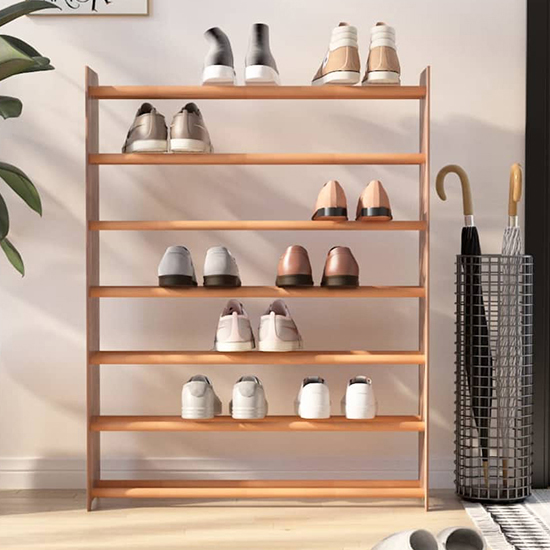 Photo of Cordova 7 tier extra wide wooden shoe storage rack in brown