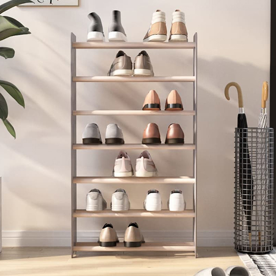 Photo of Cordova 7 tier wide wooden shoe storage rack in grey