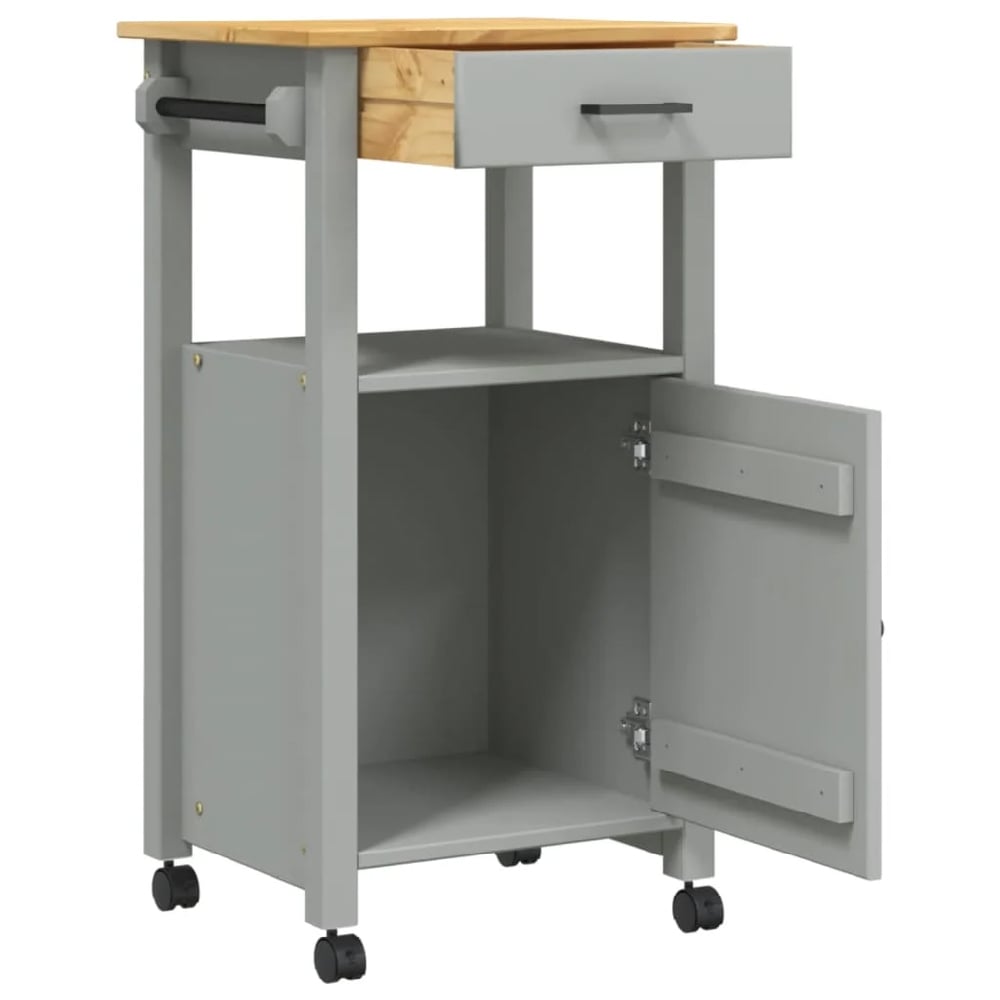 Cordova Wooden Kitchen Trolley With 1 Door 1 Drawer In Grey Brown