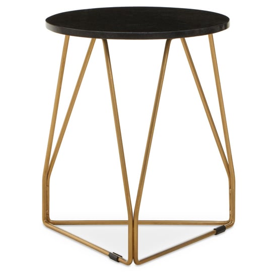 Cordue Black Marble Top Side Table With Gold Metal Frame