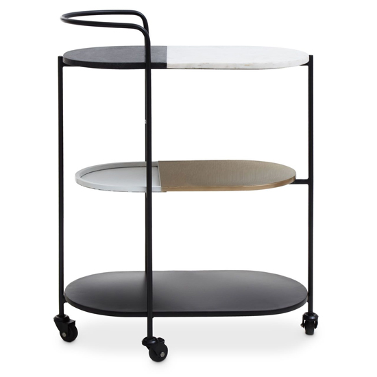 Product photograph of Cordue Black And White Marble Drinks Trolley With Black Frame from Furniture in Fashion