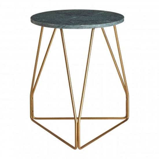 Cordue Green Marble Top Side Table With Gold Iron Legs
