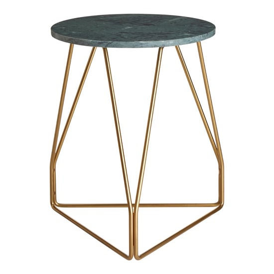 Cordue Green Marble Top Side Table With Gold Metal Frame