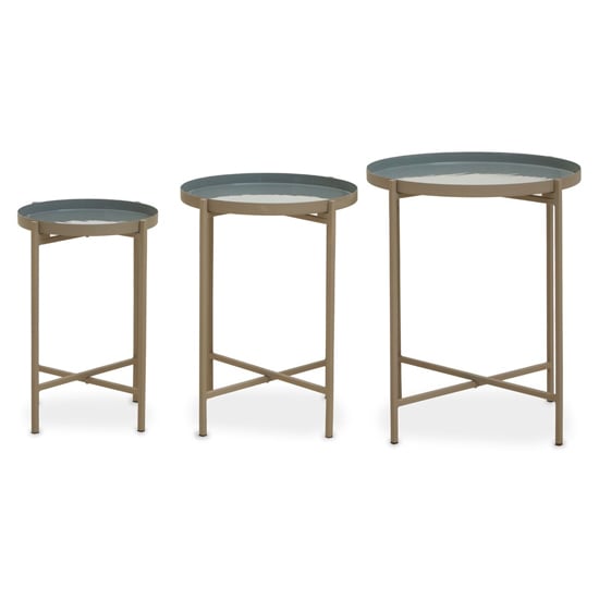 Photo of Cordue grey enamel set of 3 side tables with gold metal legs