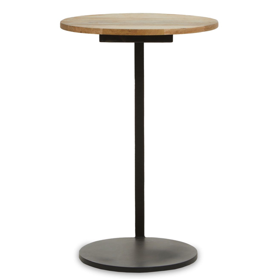 Photo of Cordue natural wooden top side table with black metal base