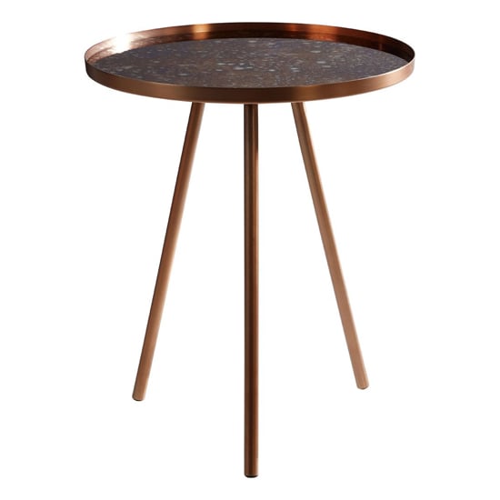 Cordue Round Glass Top Side Table In Matte Copper