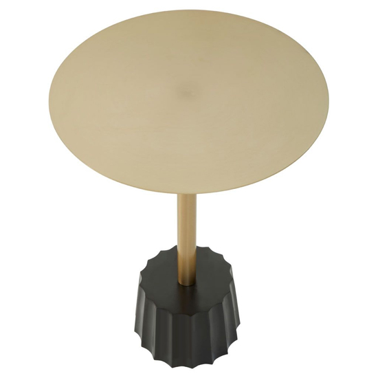 Cordue Round Metal Side Table With Black Base In Gold