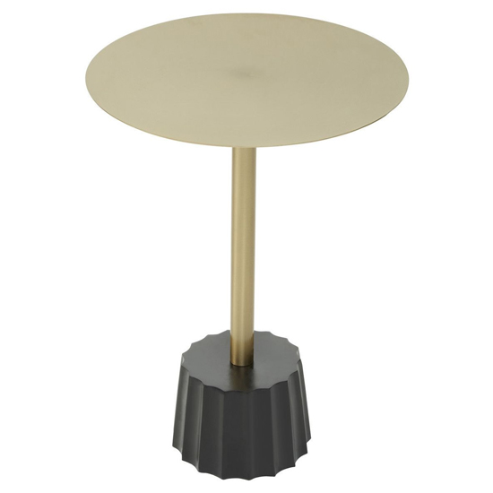 Cordue Round Metal Side Table With Black Base In Gold