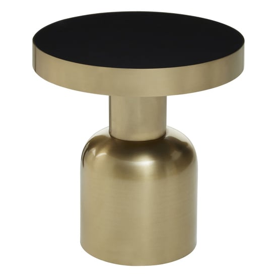 Cordue Round Small Black Glass Top Side Table With Gold Base