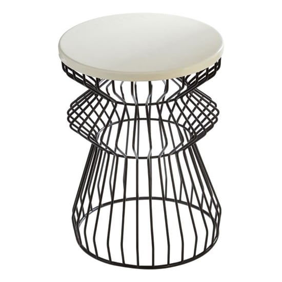 Coreca Round Metal Side Table With Black Curved Base In White