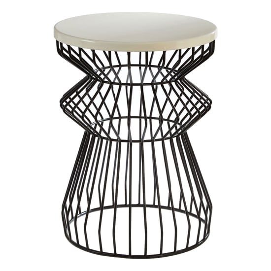 Product photograph of Coreca Round Metal Side Table With Black Curved Base In White from Furniture in Fashion