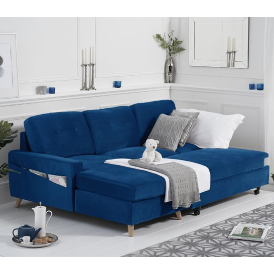 Coreen Velvet Left Hand Facing Chaise Sofa Bed In Blue_2