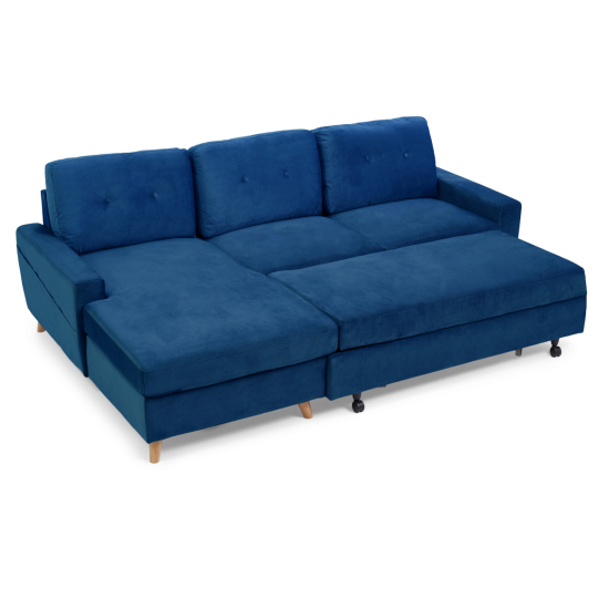 Coreen Velvet Left Hand Facing Chaise Sofa Bed In Blue_4