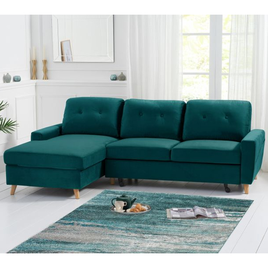 Coreen Velvet Left Hand Facing Chaise Sofa Bed In Green_2