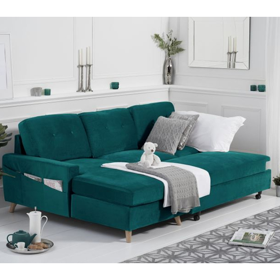 Coreen Velvet Left Hand Facing Chaise Sofa Bed In Green_3