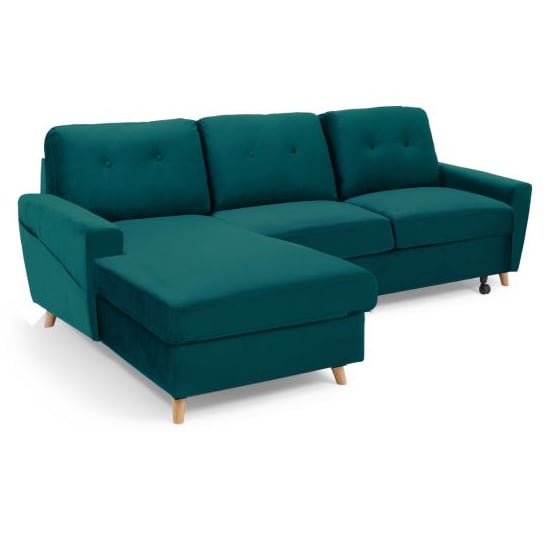 Coreen Velvet Left Hand Facing Chaise Sofa Bed In Green_4