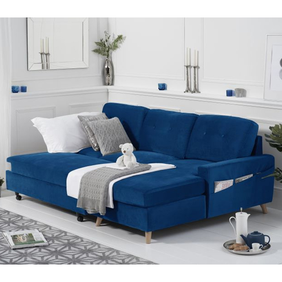 Coreen Velvet Right Hand Facing Chaise Sofa Bed In Blue_2