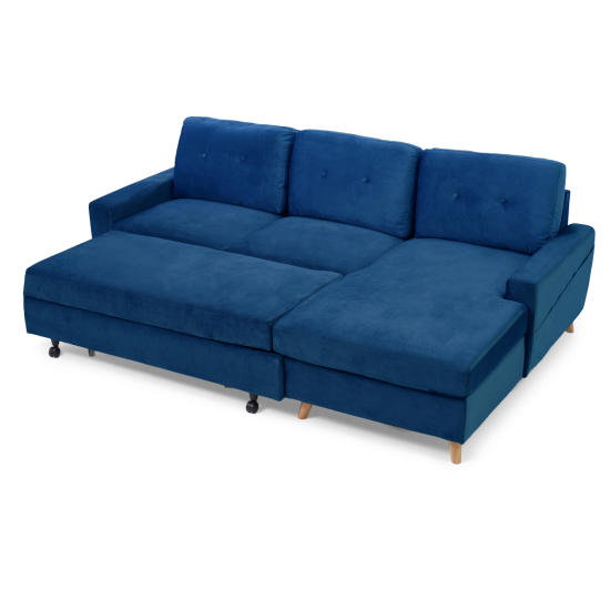 Coreen Velvet Right Hand Facing Chaise Sofa Bed In Blue_4