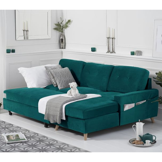 Coreen Velvet Right Hand Facing Chaise Sofa Bed In Green_3