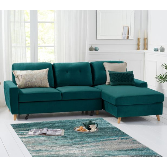 Coreen Velvet Right Hand Facing Chaise Sofa Bed In Green