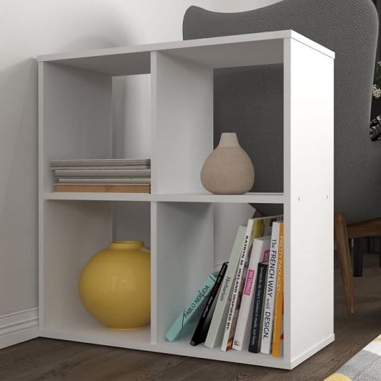 Corfu Wooden Shelving Unit In White With 4 Compartments_1