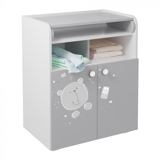 Product photograph of Corfu Teddy Storage Cupboard With Changing Top In White Grey from Furniture in Fashion