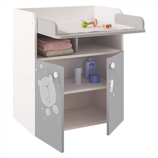 Corfu Teddy Storage Cupboard With Changing Top In White Grey_2