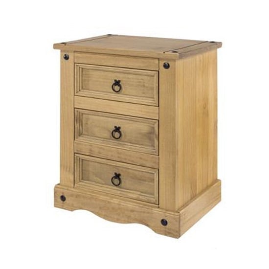 Product photograph of Consett Bedside Cabinet In Antique Wax Finish With Three Drawer from Furniture in Fashion