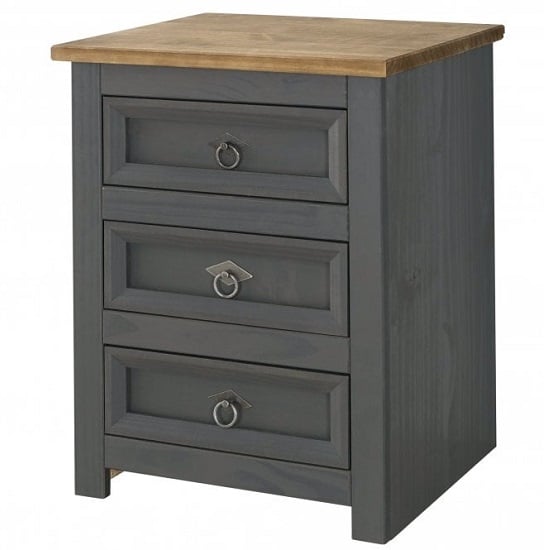 Consett Bedside Cabinet In Carbon Grey Finish With 3 Drawers