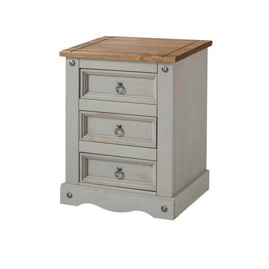 Consett Bedside Cabinet In Grey Washed Wax With Three Drawers