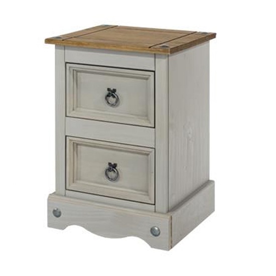 Read more about Consett bedside cabinet in grey washed wax with two drawers