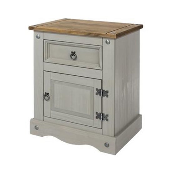 Read more about Consett bedside cabinet in grey wax with one door and drawer