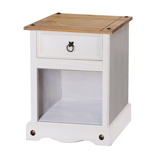 Corina Bedside Cabinet In White Washed Wax With One Drawer