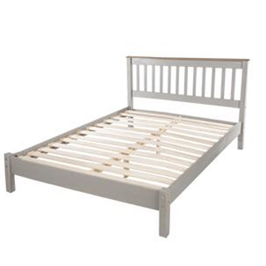 Consett Double Size Slatted Bed In Grey Washed Wax Finish