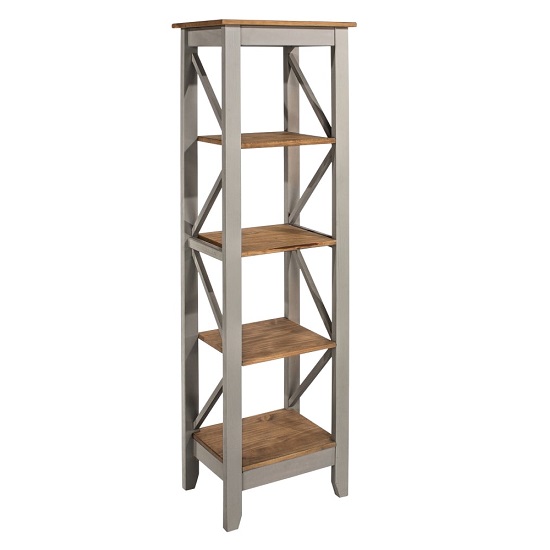 Corina Five Tier Narrow Shelving Unit In Grey Washed Wax Finish