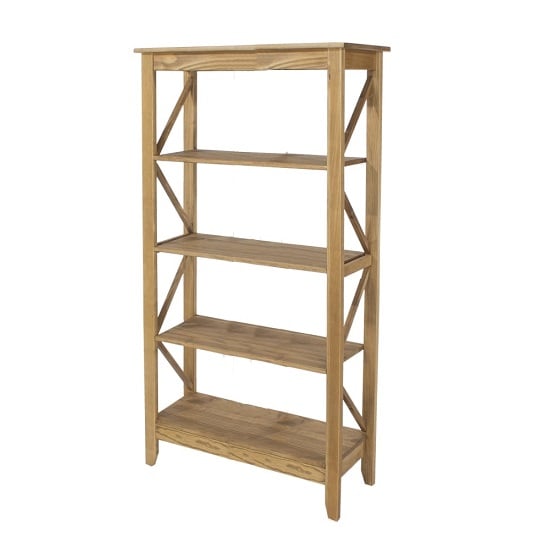 Corina Five Tier Wide Bookcase In Antique Wax Finish Furniture