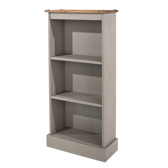 Corina Low Narrow Bookcase In Grey Washed Wax Finish Furniture in Fashion