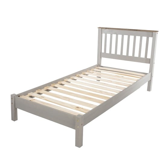 Photo of Consett single slatted bed in grey wax finish