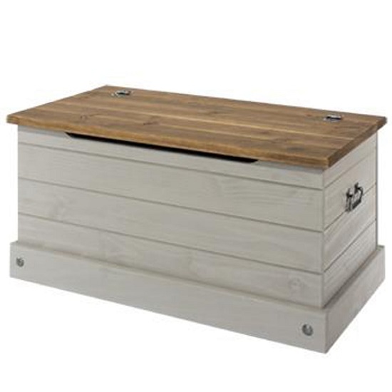 Product photograph of Consett Storage Trunk In Grey Washed Wax Finish from Furniture in Fashion