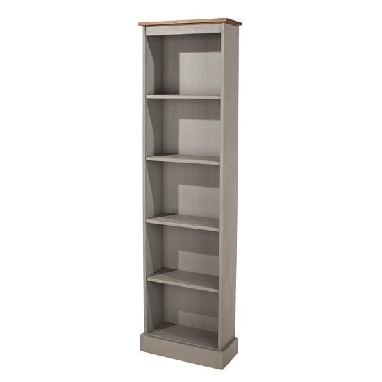 Consett Tall Narrow Bookcase In Grey Washed Wax Finish