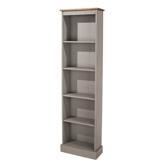 Read more about Consett tall narrow bookcase in grey washed wax finish