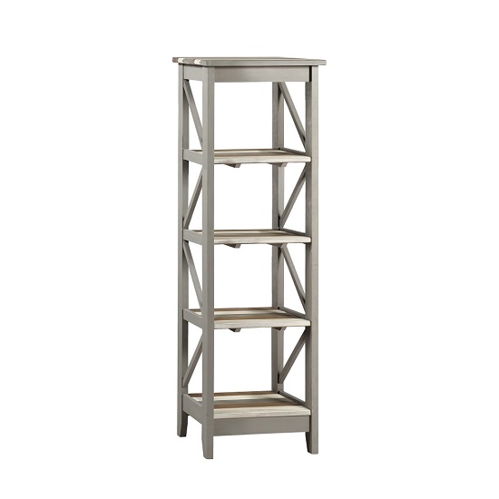Corina Vintage Five Tier Narrow Shelving Unit In Grey Wax