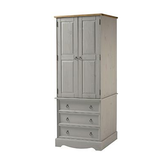 Consett Wardrobe In Grey With 2 Doors And 3 Drawers