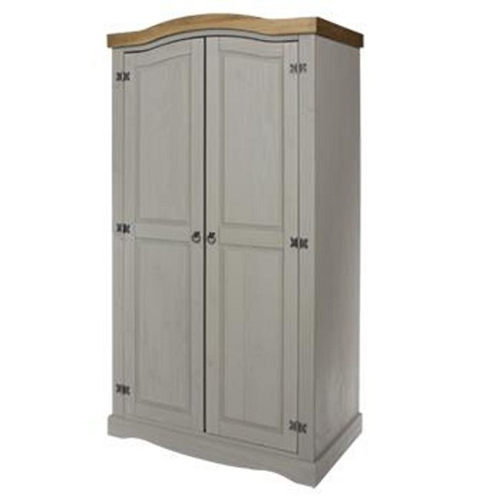 Product photograph of Consett Wardrobe In Grey Washed Wax Finish With Two Doors from Furniture in Fashion