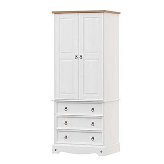 Consett White Wardrobe With 2 Doors And 3 Drawers