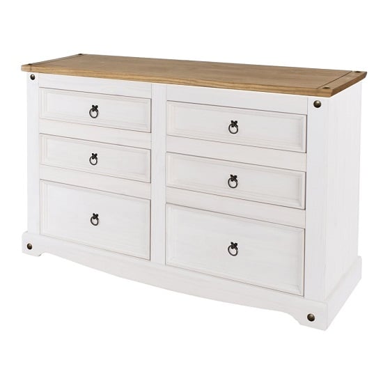 Consett Wide Chest Of Drawers In White Washed Wax Finish