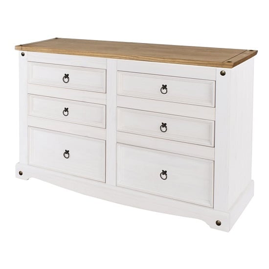 Product photograph of Consett Wide Chest Of Drawers In White Washed Wax Finish from Furniture in Fashion