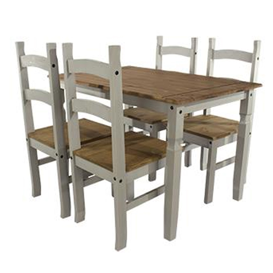 Photo of Consett wooden dining set in grey with 4 chairs