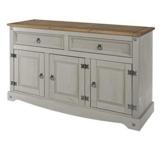 Read more about Consett wooden large sideboard in grey washed wax finish