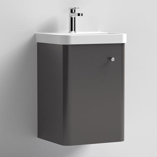 Read more about Corinth 40cm wall vanity unit with basin in gloss grey